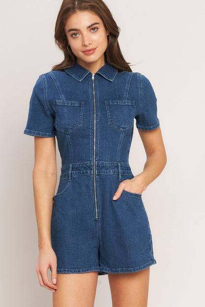 Casual Structure Denim Romper