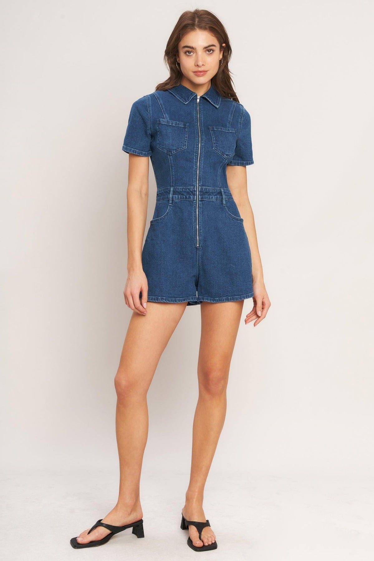Casual Structure Denim Romper