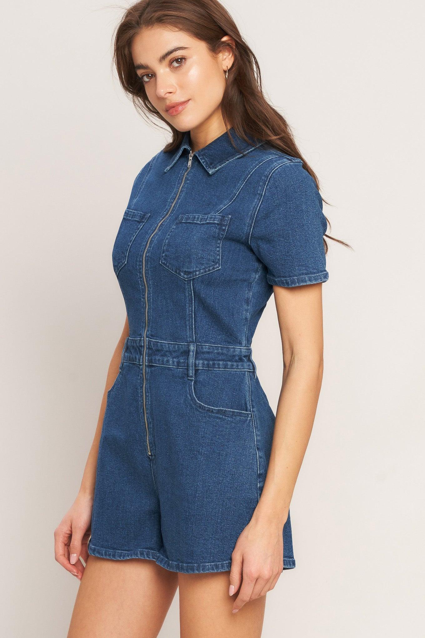 Casual Structure Denim Romper