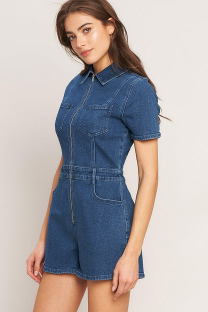 Casual Structure Denim Romper