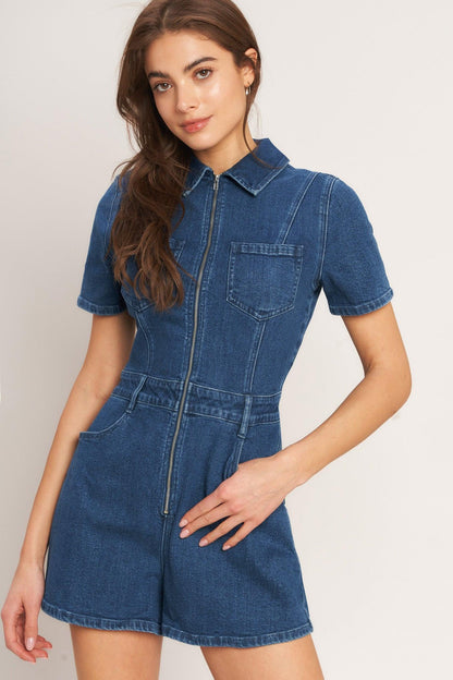Casual Structure Denim Romper