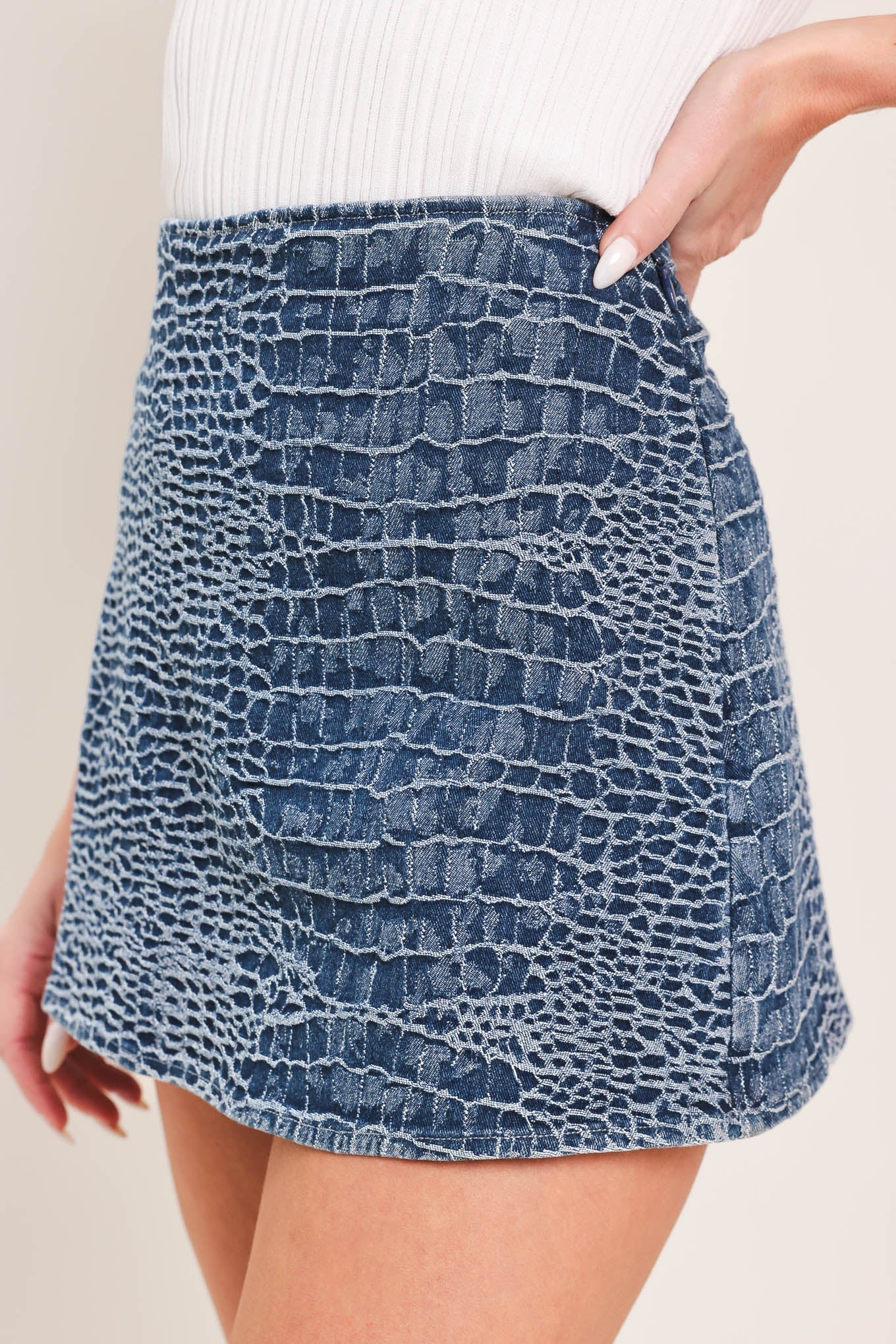 Croco Chic Denim Skort