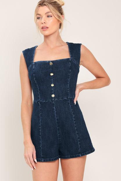 Dark Wash Icon Denim Romper