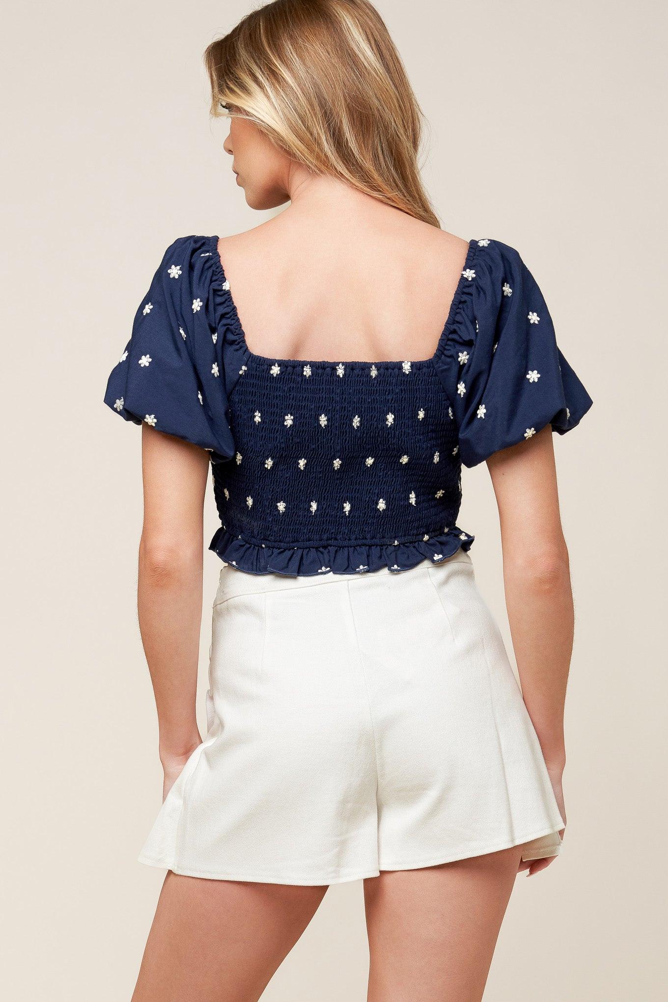 Bebe Alert Navy Woven Top