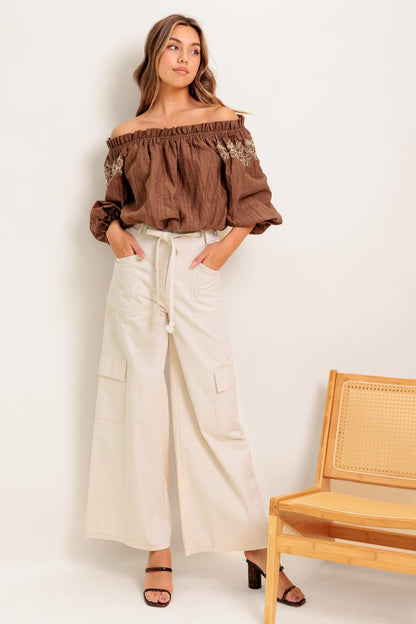 Full Speed Ahead Brown Woven Top