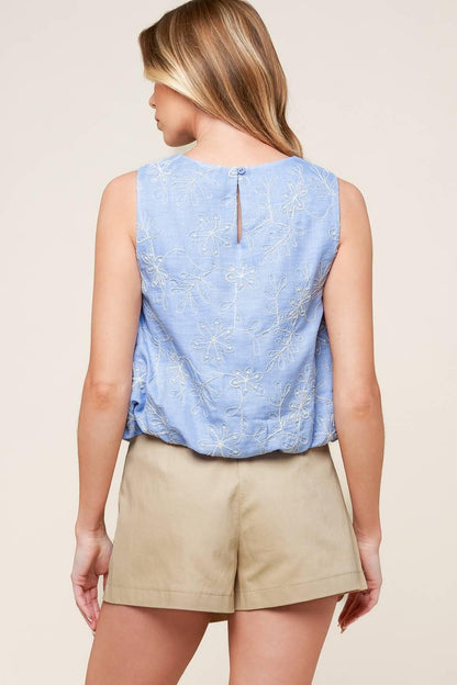 Chicest State Blue Embroidered Top