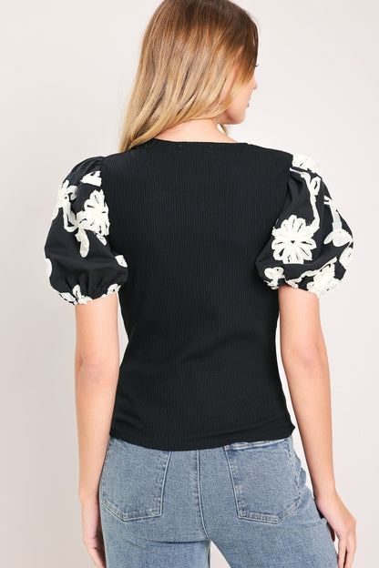 Black Bloom Knit Top