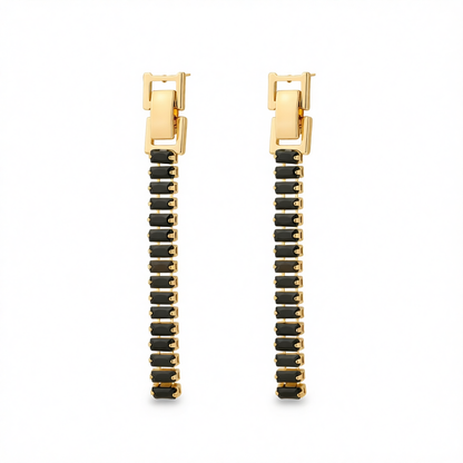 Black Crystal & Goldtone Belt Drop Earrings