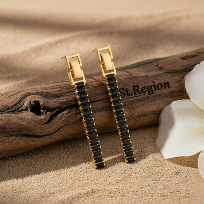 Black Crystal & Goldtone Belt Drop Earrings