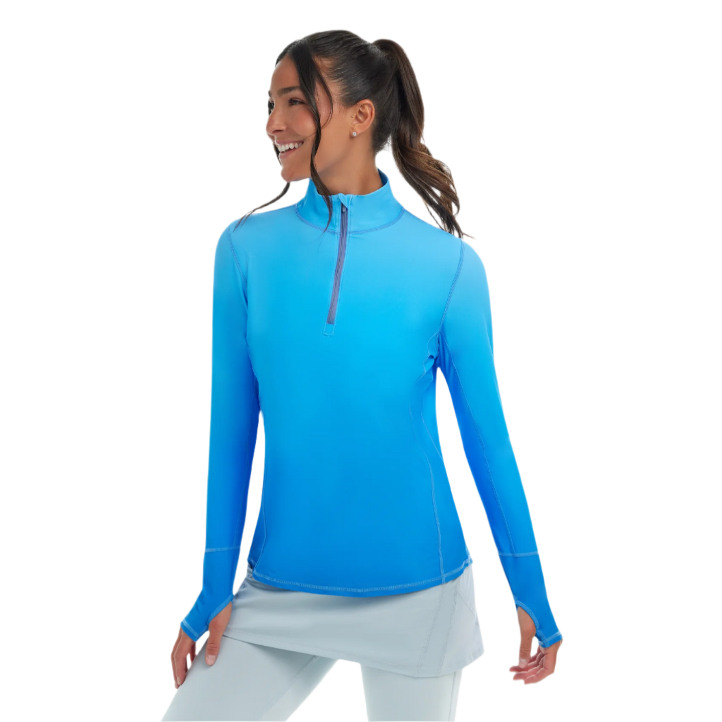 Jantzen Relaxed Mock Neck Zip Rashguard - Infinity Blue - FINAL SALE