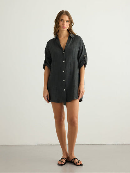 Kaya Oversized Shirt Dress - Charcoal