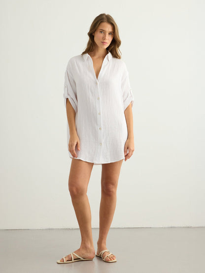 Kaya Oversized Shirt Dress - White