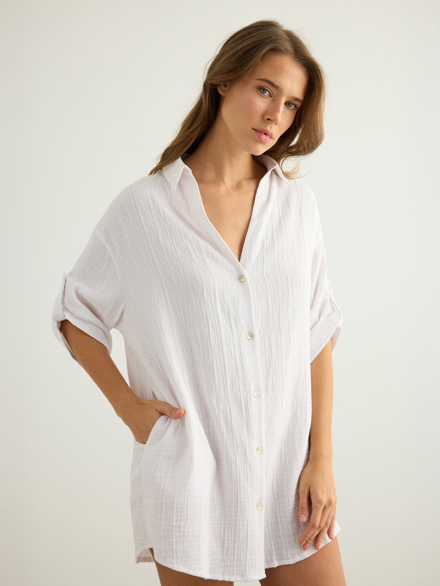 Kaya Oversized Shirt Dress - White