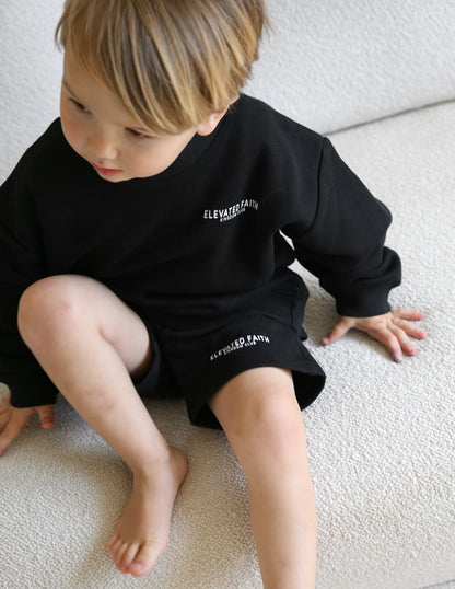 Elevated Faith Kingdom Club Black Kids Crewneck