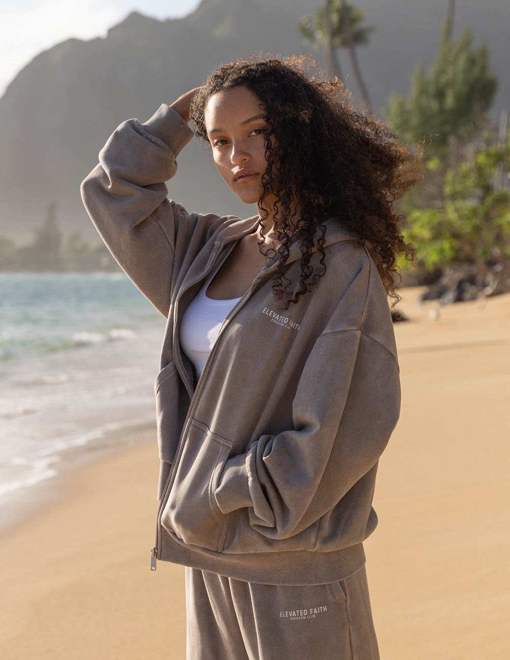 Elevated Faith Kingdom Club Brown Full-Zip Hoodie