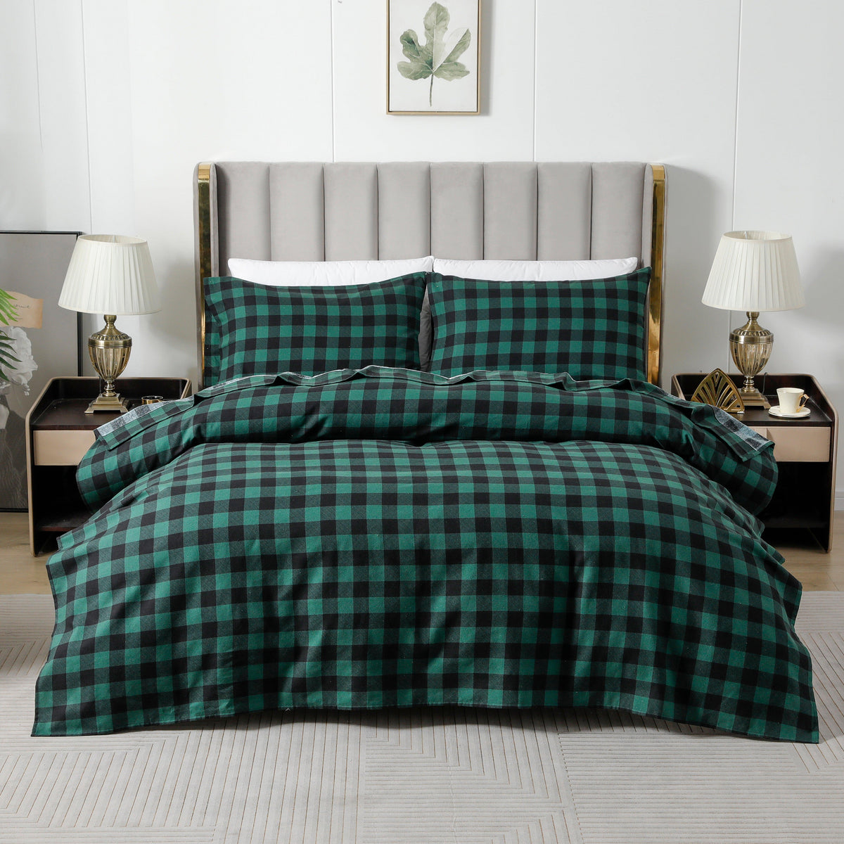 Elegant Comfort Buffalo Checkered Pattern - 100% Turkish Cotton Flannel, 4-Piece Flannel Sheet Set