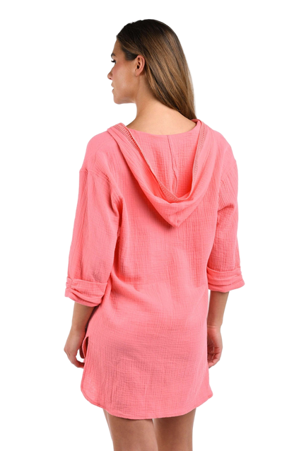 La Blanca Seaside Covers Hoodie Coverup - Light Coral