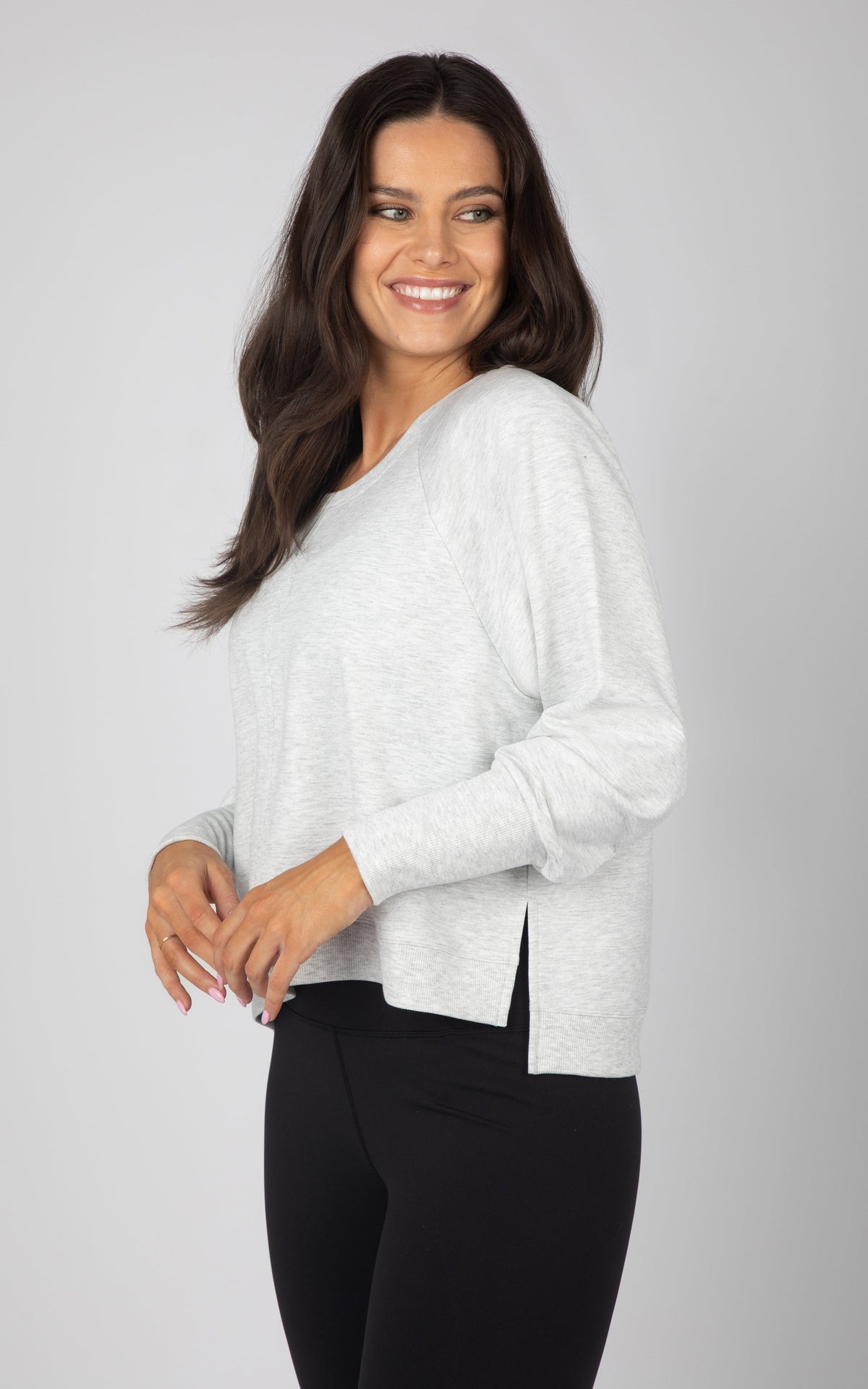 90 Degree by Reflex Terry Cutout Back High Low Sweatshirt