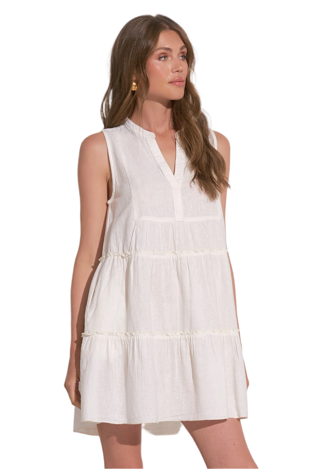 Elan Sleeveless Linen A-Line Short Dress - White - FINAL SALE