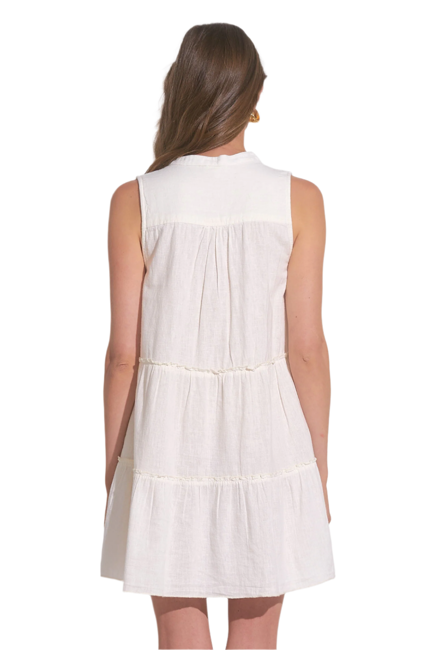 Elan Sleeveless Linen A-Line Short Dress - White - FINAL SALE