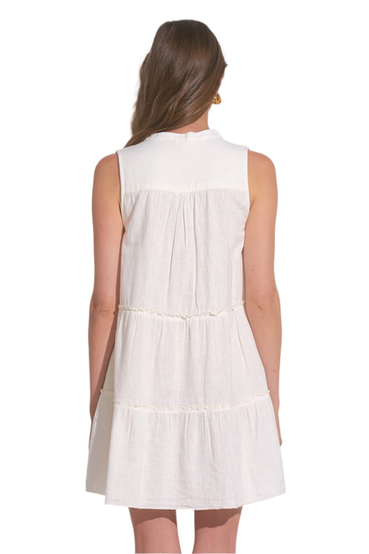 Elan Sleeveless Linen A-Line Short Dress - White - FINAL SALE