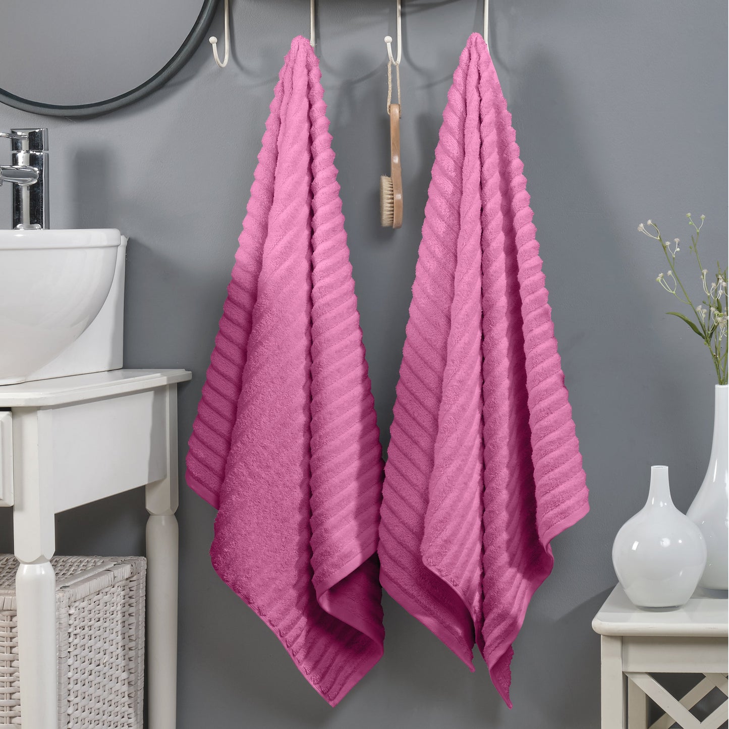 Elegant Comfort 2-Pack Premium Turkish Cotton Corduroy Stripe Bath Towel Set, 27 x 54 inch