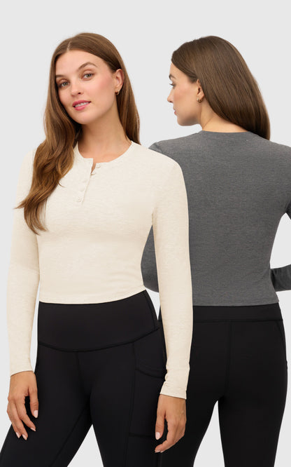 90 Degree by Reflex 2 PK Heather Long Sleeve Crewneck