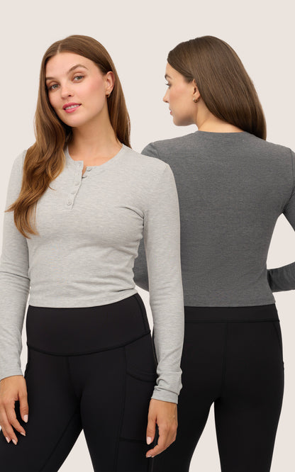 90 Degree by Reflex 2 PK Heather Long Sleeve Crewneck
