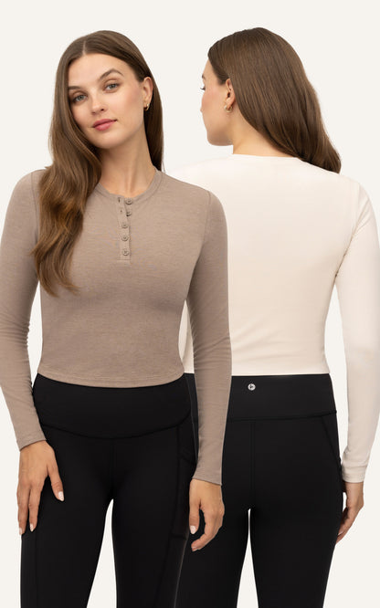 90 Degree by Reflex 2 PK Heather Long Sleeve Crewneck