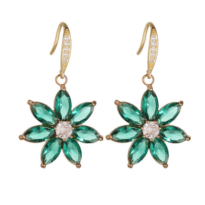 Emerald Crystal & Cubic Zirconia Goldtone Flower Hook Earrings