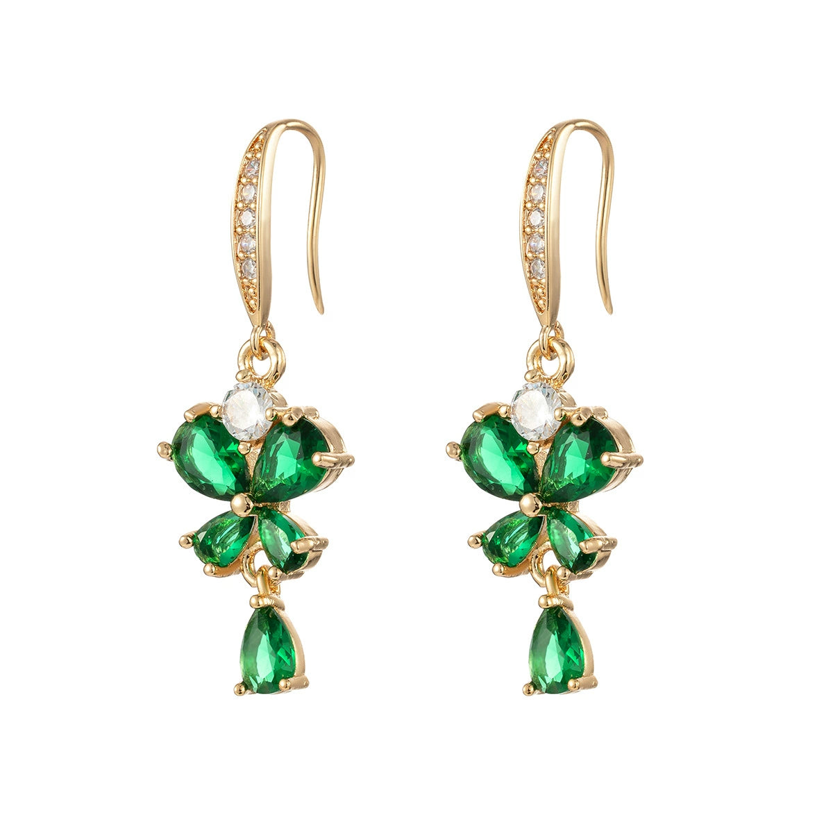 Emerald Crystal & Cubic Zirconia Goldtone Butterfly Hook Earrings