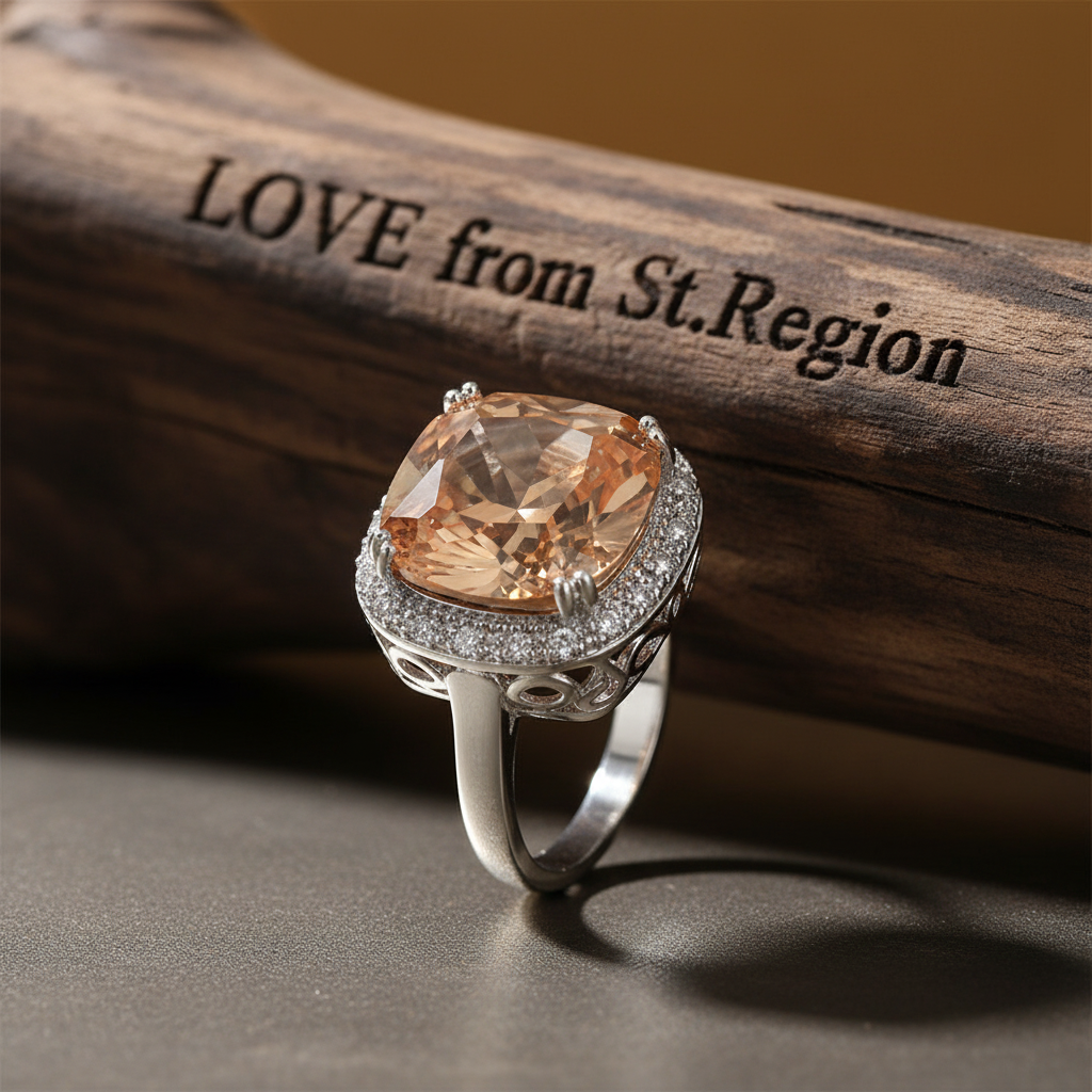 Champagne Crystal & Cubic Zirconia Halo Cushion-Cut Ring