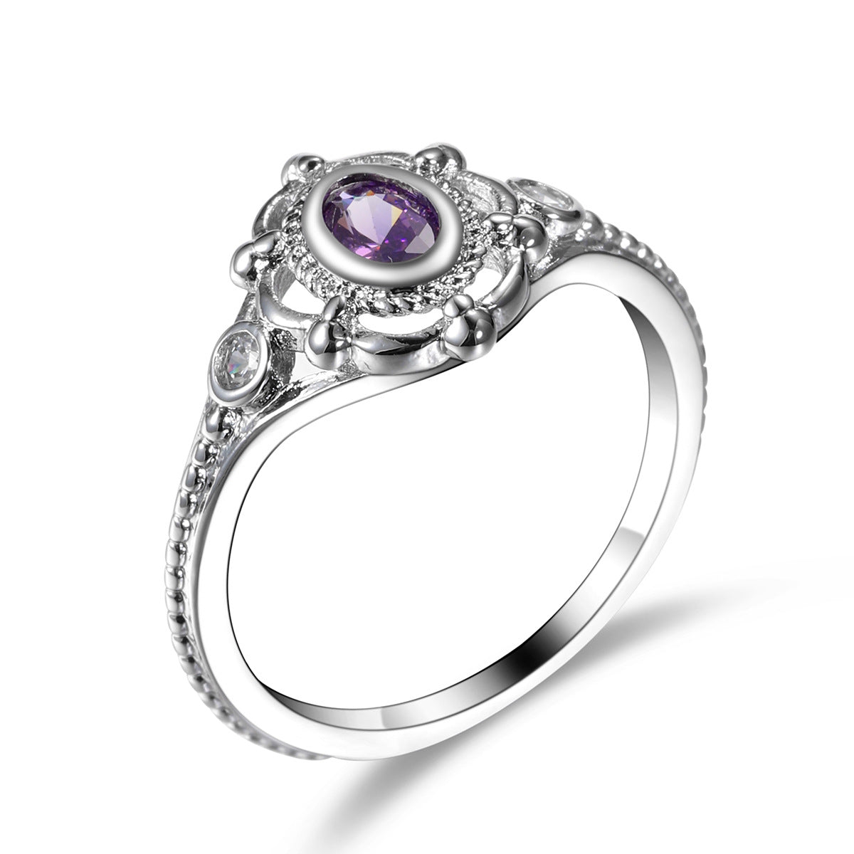 Cubic Zirconia & Purple Crystal Oval Ring