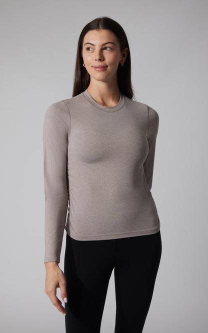 90 Degree by Reflex 2 PK Cationic Jersey Crew Neck Top with Side Ruching and Everyday Crew Neck Top
