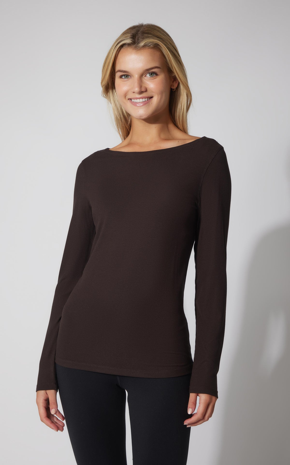 90 Degree by Reflex 2 PK Heavenly Ribbed Boat Neck Long Sleeve Top