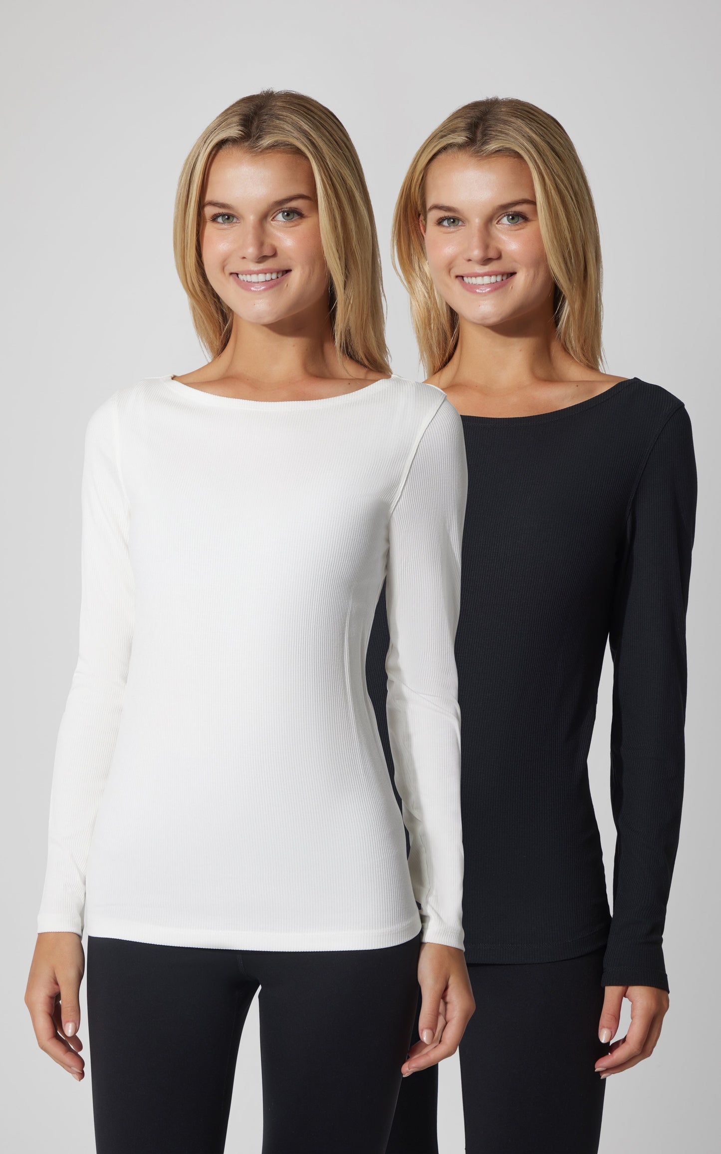 90 Degree by Reflex 2 PK Heavenly Ribbed Boat Neck Long Sleeve Top