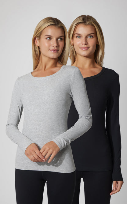 90 Degree by Reflex 2 PK Heavenly Ribbed Scoop Neck Long Sleeve Top