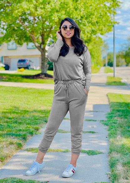 2025 Hot Sale Women's Fall Crewneck Pullover Tops And High Waisted Pants Lounge Set