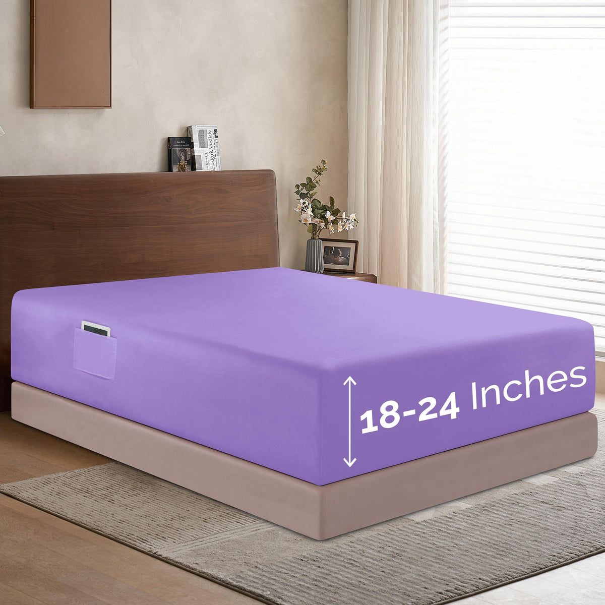 Elegant Comfort Extra Deep Pocket 18"-24" Single Fitted Sheet for High Mattress, Bright Shades