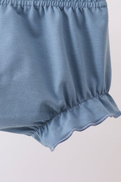 Blue strawberry bow embroidery bloomer set
