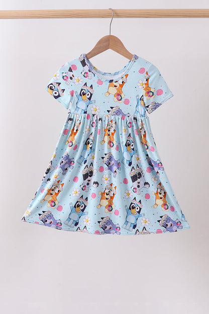 Blue character floral bamboo dress