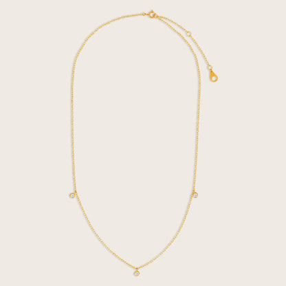 14k Yellow Gold 3 Stone Round Lab Grown Diamond Charm Necklace