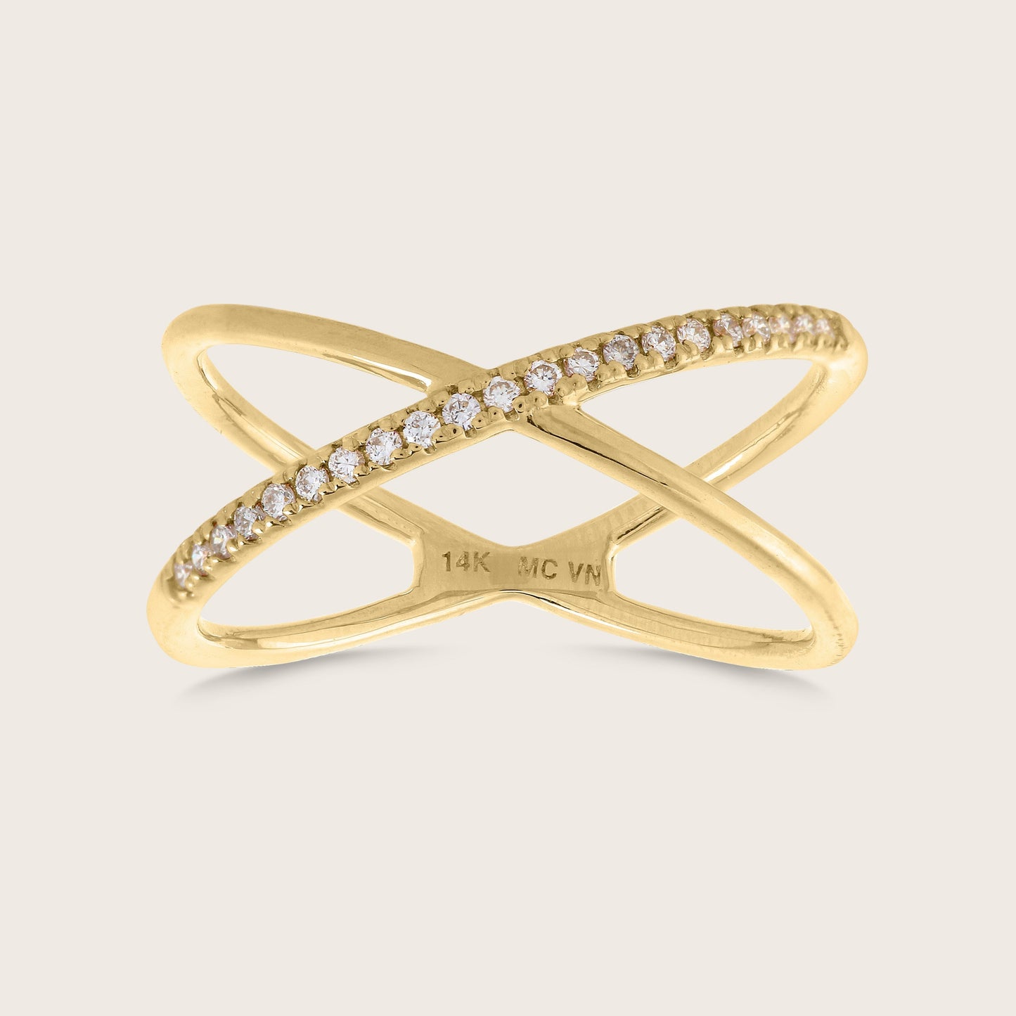 14k Yellow Gold Pavé Lab Grown Diamond X Ring