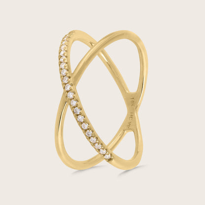14k Yellow Gold Pavé Lab Grown Diamond X Ring
