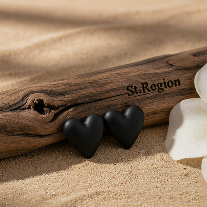 Black Acrylic & Silve-Plated Heart Stud Earrings