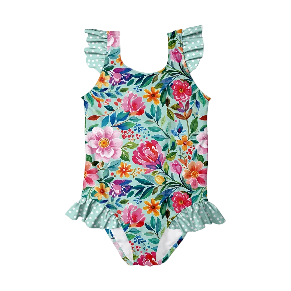 Millie Loves Lily Girls Ruffle-Accent One-Piece Swimsuit - Mint Becky Floral