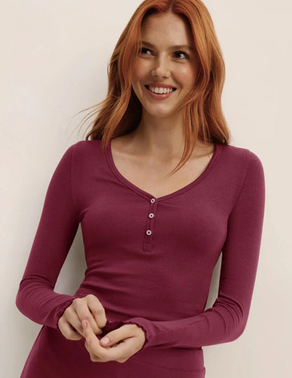 Modal Rib Long Sleeve Henley - Last Call