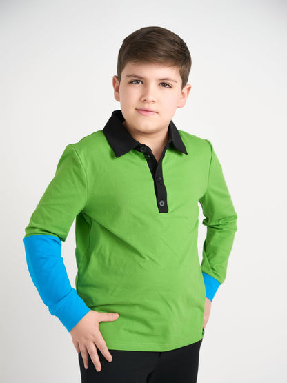 Emerald Color Block Polo Long Sleeve