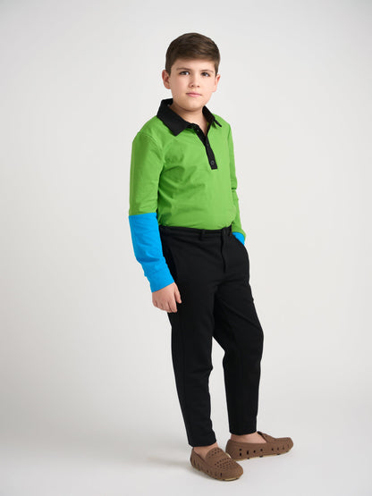 Emerald Color Block Polo Long Sleeve