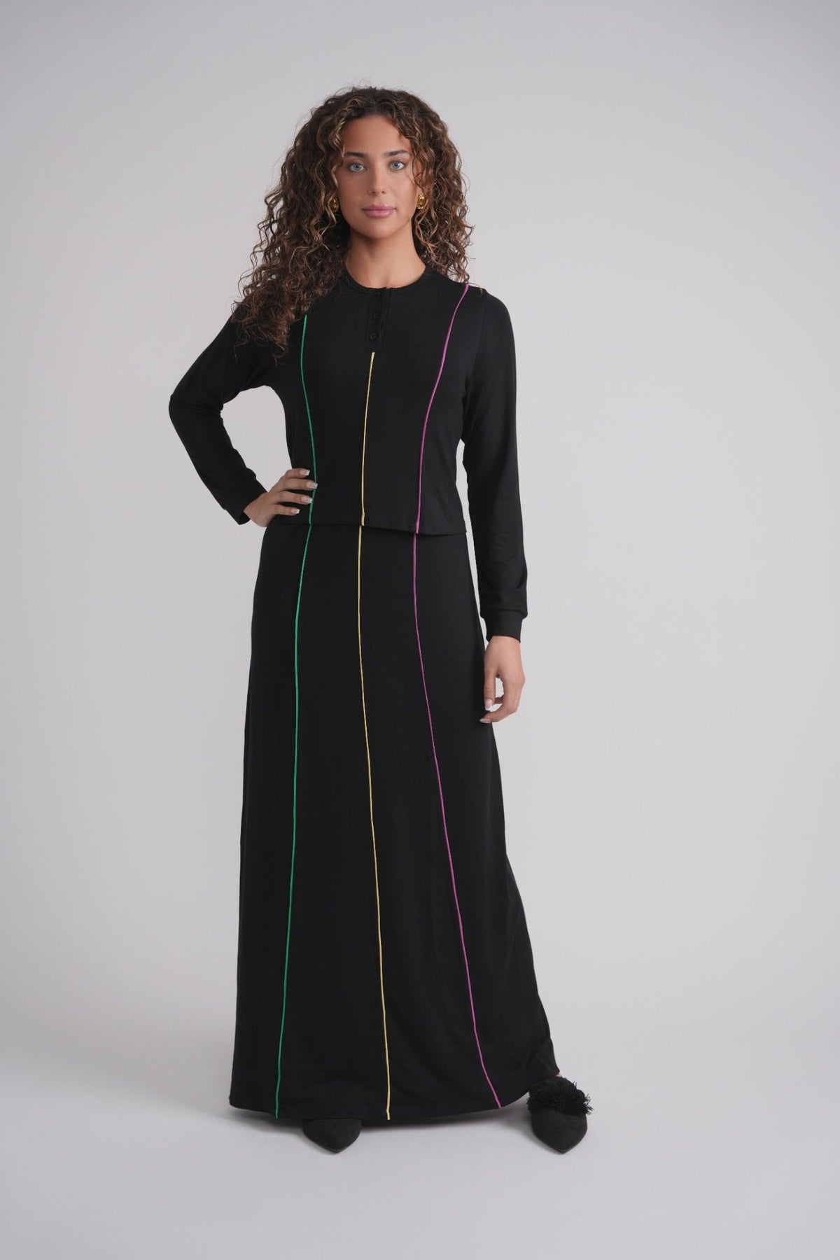 Colored Taping Trim Nursing Nightgown